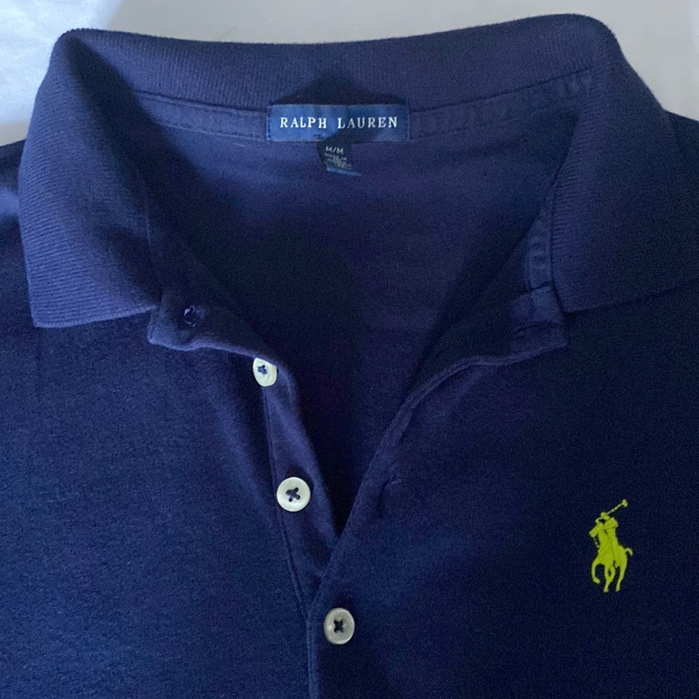 Size M polo shirt. Blue w/lime green.